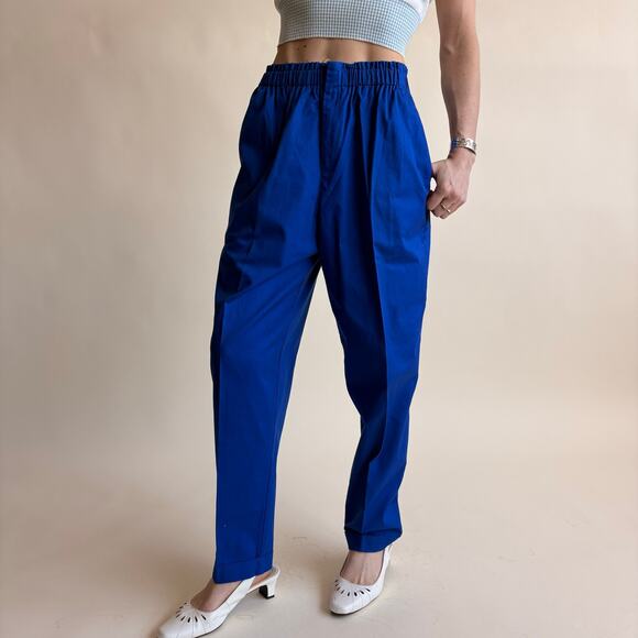 Carroll Reed Pants - Carol Reed Brilliant Blue High-Waisted Trousers - Cotton, Elastic Waist, Size 4
